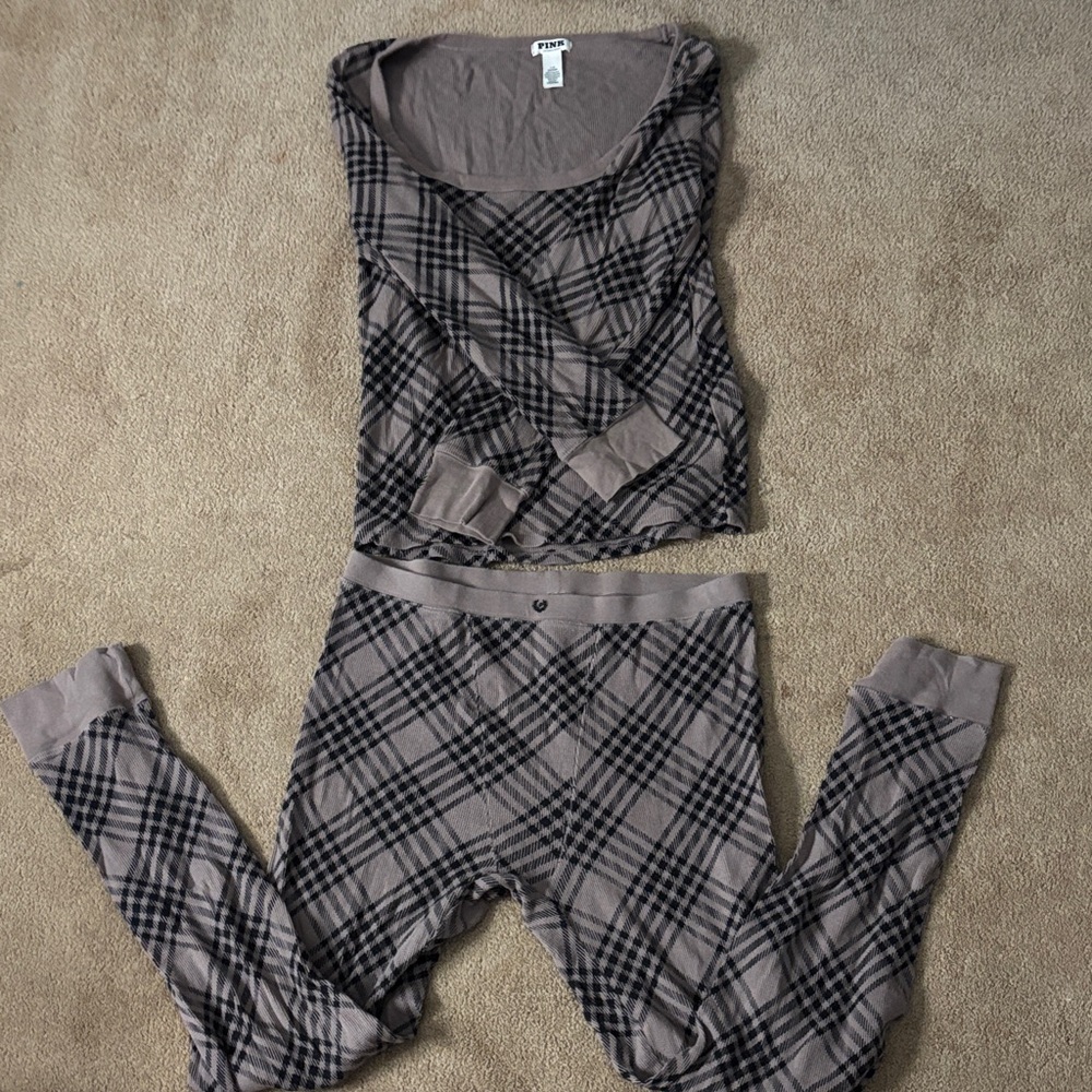 PINK (victorias secret) Brown and Black Plaid Lounge Set